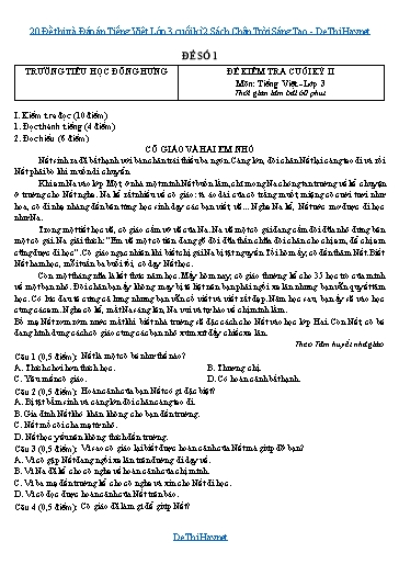 20 Đề thi và Đáp án Tiếng Việt Lớp 3 cuối kì 2 Sách Chân Trời Sáng Tạo
