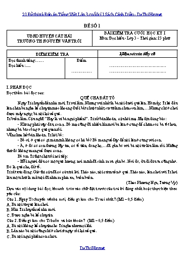 21 Đề thi và Đáp án Tiếng Việt Lớp 3 cuối kì 1 Sách Cánh Diều