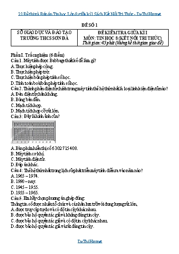 21 Đề thi và Đáp án Tin học Lớp 8 giữa kì 1 Sách Kết Nối Tri Thức