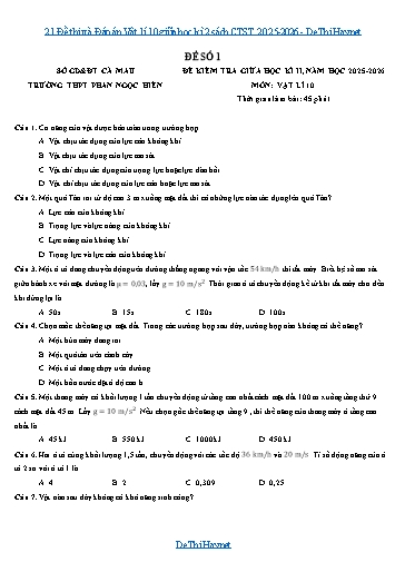 21 Đề thi và Đáp án Vật lí 10 giữa học kì 2 sách CTST 2025-2026