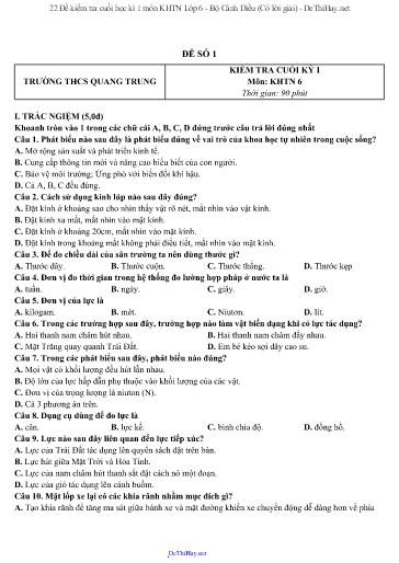22 Đề kiểm tra cuối học kì 1 môn KHTN Lớp 6 - Bộ Cánh Diều (Có lời giải)