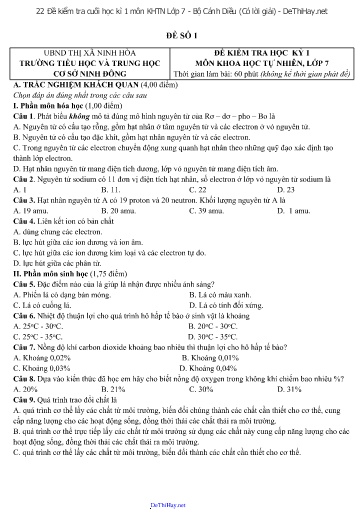 22 Đề kiểm tra cuối học kì 1 môn KHTN Lớp 7 - Bộ Cánh Diều (Có lời giải)
