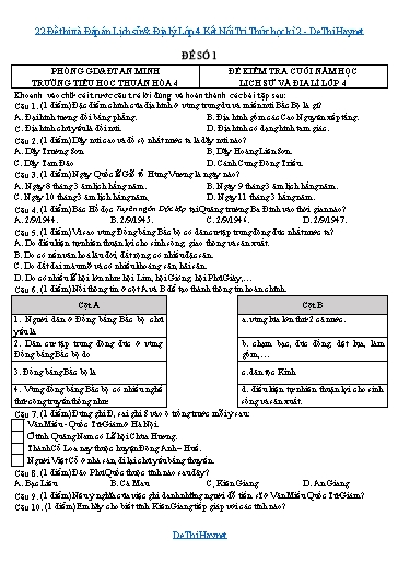 22 Đề thi và Đáp án Lịch sử & Địa lý Lớp 4 Kết Nối Tri Thức học kì 2