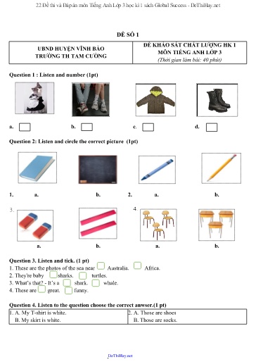 22 Đề thi và Đáp án môn Tiếng Anh Lớp 3 học kì 1 sách Global Success