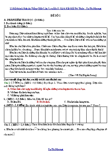 22 Đề thi và Đáp án Tiếng Việt Lớp 3 cuối kì 1 Sách Kết Nối Tri Thức
