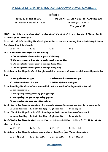 22 Đề thi và Đáp án Vật lí 11 giữa học kì 1 sách KNTT 2025-2026