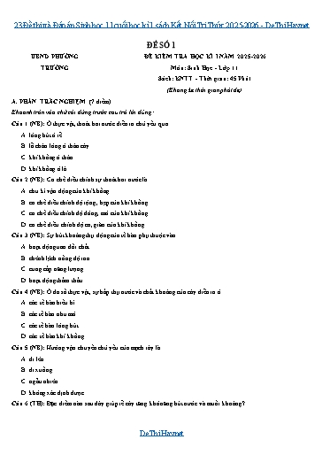 23 Đề thi và Đáp án Sinh học 11 cuối học kì 1 sách Kết Nối Tri Thức 2025-2026