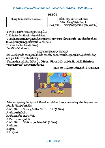 23 Đề thi và Đáp án Tiếng Việt Lớp 1 cuối kì 2 Sách Cánh Diều