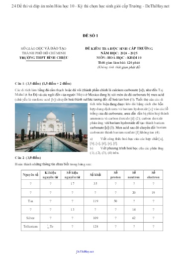 24 Đề thi và đáp án môn Hóa học 10 - Kỳ thi chọn học sinh giỏi cấp Trường