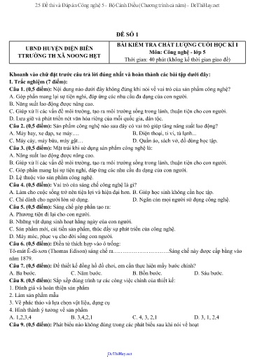 25 Đề thi và Đáp án Công nghệ 5 - Bộ Cánh Diều (Chương trình cả năm)
