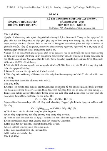 25 Đề thi và đáp án môn Hóa học 11 - Kỳ thi chọn học sinh giỏi cấp Trường