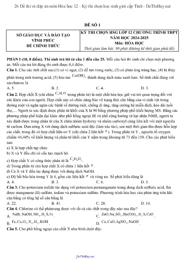 26 Đề thi và đáp án môn Hóa học 12 - Kỳ thi chọn học sinh giỏi cấp Tỉnh