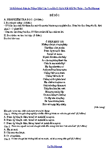 29 Đề thi và Đáp án Tiếng Việt Lớp 3 cuối kì 2 Sách Kết Nối Tri Thức