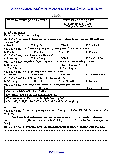 34 Đề thi và Đáp án Lịch sử & Địa lý Lớp 4 sách Chân Trời Sáng Tạo