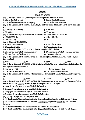4 Bộ câu hỏi trắc nghiệm Tin học hay nhất - 300 câu (Kèm đáp án)