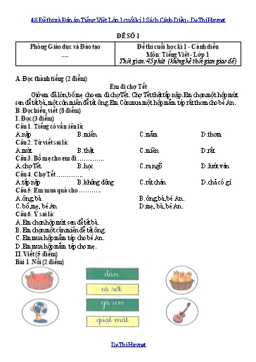 48 Đề thi và Đáp án Tiếng Việt Lớp 1 cuối kì 1 Sách Cánh Diều