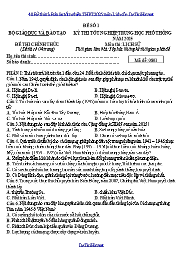 48 Đề thi và Đáp án tốt nghiệp THPT 2025 môn Lịch sử