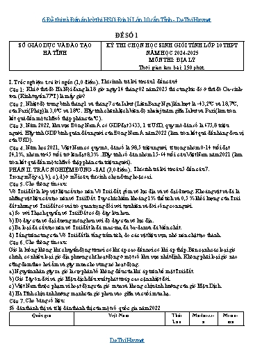 6 Đề thi và Đáp án kỳ thi HSG Địa lí Lớp 10 cấp Tỉnh