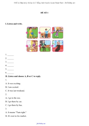 8 Đề và Đáp án kỳ thi học kì 2 Tiếng Anh 4 sách i-Learn Smart Start