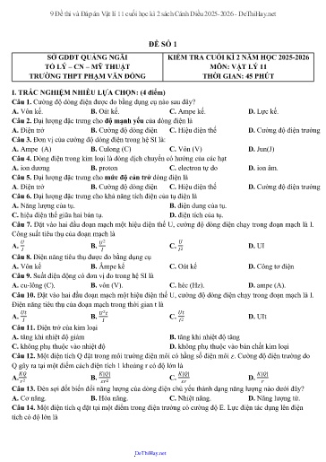 9 Đề thi và Đáp án Vật lí 11 cuối học kì 2 sách Cánh Diều 2025-2026