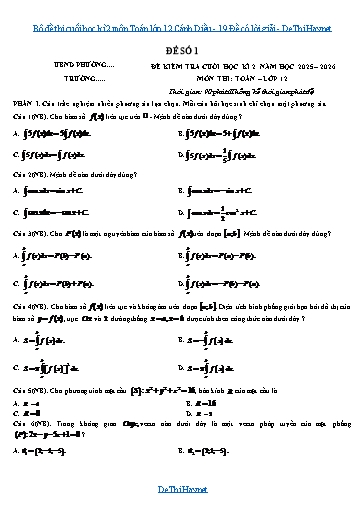 Bộ đề thi cuối học kì 2 môn Toán lớp 12 Cánh Diều - 19 Đề có lời giải