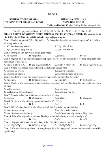 Đề thi cuối Kì 1 Hóa học 10 Cánh Diều (15 Đề + Đáp án)