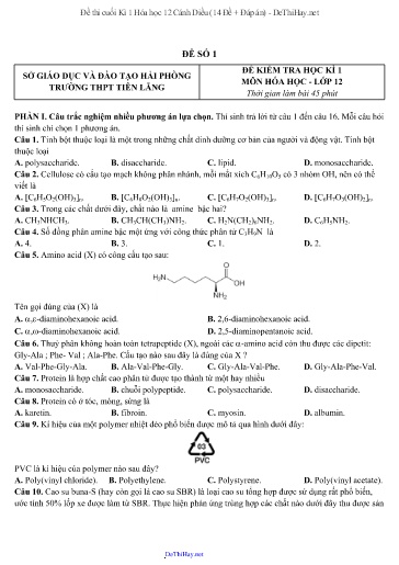Đề thi cuối Kì 1 Hóa học 12 Cánh Diều (14 Đề + Đáp án)