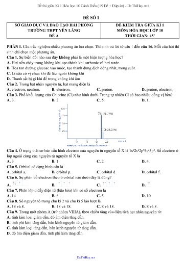 Đề thi giữa Kì 1 Hóa học 10 Cánh Diều (19 Đề + Đáp án)