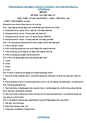 Đề thi và Đáp án Công Nghệ 9 cuối học kì 2 2024-2025 - Sách Chân Trời Sáng Tạo