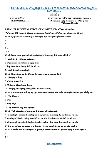 Đề thi và Đáp án Công Nghệ 9 giữa học kì 2 2024-2025 - Sách Chân Trời Sáng Tạo