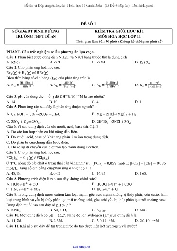Đề thi và Đáp án giữa học kì 1 Hóa học 11 Cánh Diều - (15 Đề + Đáp án)