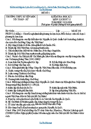 Đề thi và Đáp án Lịch sử 12 cuối học kì 2 - Sách Chân Trời Sáng Tạo 2025-2026