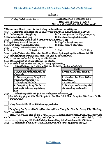 Đề thi và Đáp án Lịch sử & Địa lý Lớp 4 Cánh Diều học kì 1