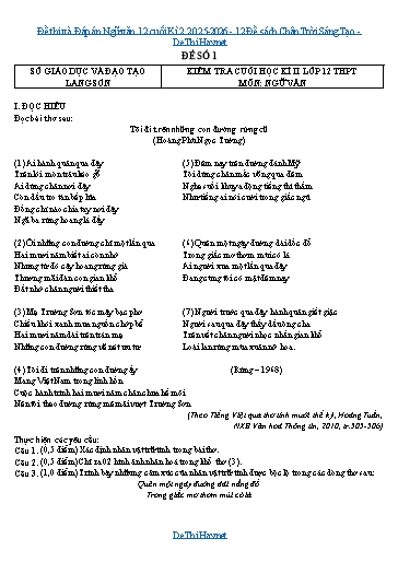 Đề thi và Đáp án Ngữ văn 12 cuối Kì 2 2025-2026 - 12 Đề sách Chân Trời Sáng Tạo