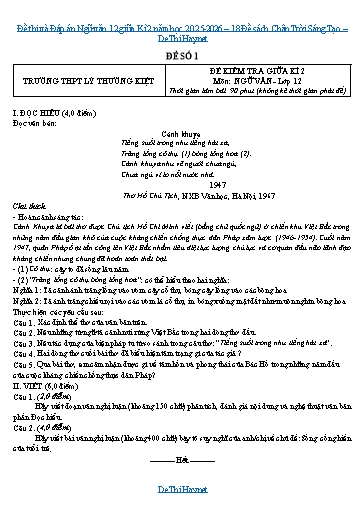Đề thi và Đáp án Ngữ văn 12 giữa Kì 2 năm học 2025-2026 - 18 Đề sách Chân Trời Sáng Tạo