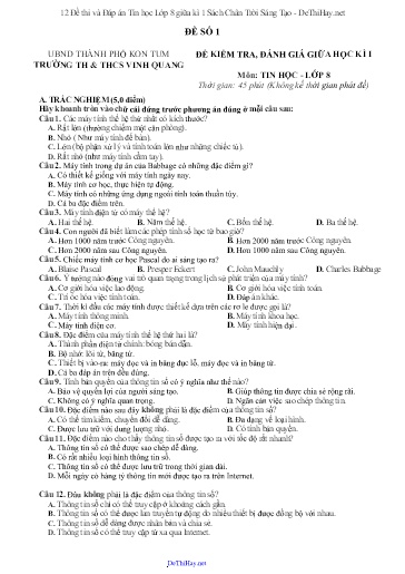 Đề thi và Đáp án Tin học Lớp 8 giữa kì 1 Sách Chân Trời Sáng Tạo