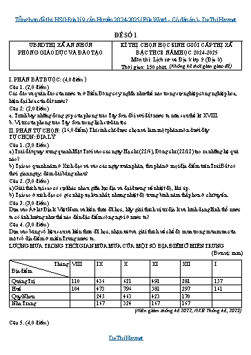 Tổng hợp đề thi HSG Địa lí 9 cấp Huyện 2024-2025 (File Word - Có đáp án)