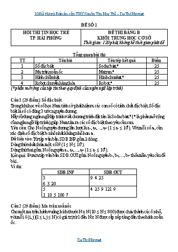 10 Đề thi và Đáp án cấp THCS môn Tin Học Trẻ