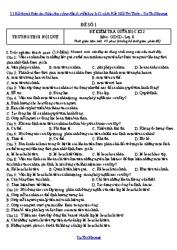 11 Đề thi và Đáp án Giáo dục công dân 8 giữa học kì 2 sách Kết Nối Tri Thức