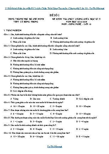 11 Đề thi và Đáp án giữa Kì 2 sách Chân Trời Sáng Tạo môn Công nghệ Lớp 10