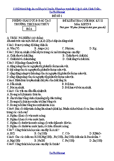 12 Đề thi và Đáp án cuối học kì 2 môn Khoa học tự nhiên Lớp 8 sách Cánh Diều