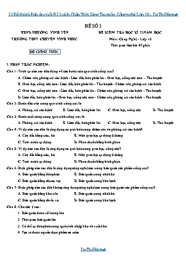 12 Đề thi và Đáp án cuối Kì 2 sách Chân Trời Sáng Tạo môn Công nghệ Lớp 10
