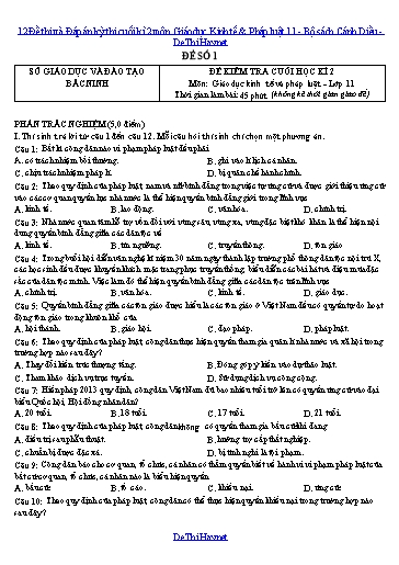12 Đề thi và Đáp án kỳ thi cuối kì 2 môn Giáo dục Kinh tế & Pháp luật 11 - Bộ sách Cánh Diều