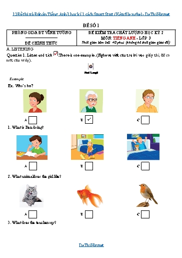 12 Đề thi và Đáp án Tiếng Anh 3 học kì 1 sách Smart Start (Kèm file nghe)