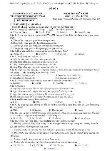 13 Đề thi và Đáp án giữa học kì 2 môn Khoa học tự nhiên Lớp 8 sách Kết Nối Tri Thức