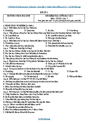 13 Đề thi và Đáp án môn Giáo dục công dân 7 Cánh Diều giữa học kì 2