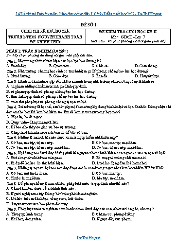 14 Đề thi và Đáp án môn Giáo dục công dân 7 Cánh Diều cuối học kì 2
