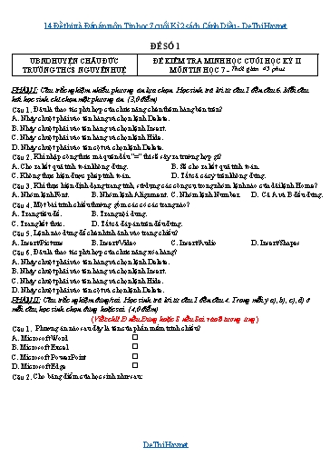 14 Đề thi và Đáp án môn Tin học 7 cuối Kì 2 sách Cánh Diều