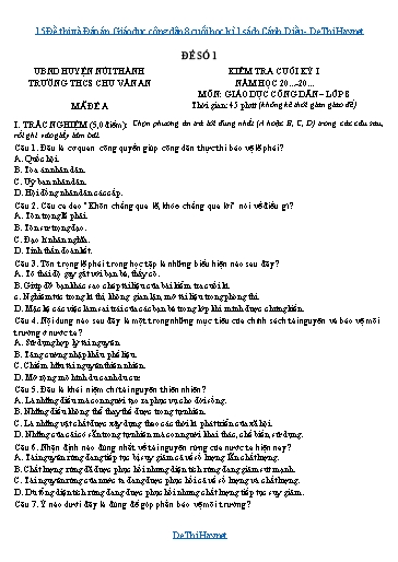 15 Đề thi và Đáp án Giáo dục công dân 8 cuối học kì 1 sách Cánh Diều