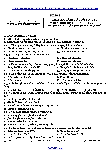 16 Đề thi và Đáp án cuối Kì 1 sách KNTT môn Công nghệ Lớp 10